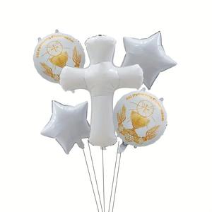 Juego de 5 <span class=keywords><strong>Globos</strong></span> de Aluminio en Forma de Cruz de Oro Blanco para Decoración de Fiestas de Bautizo, Primera <span class=keywords><strong>Comunión</strong></span> - Product Image 3
