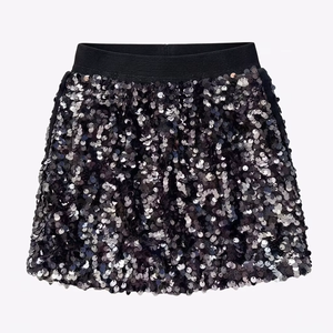Falda Brillante Negra y Plateada con Lentejuelas para Niñas, Falda <span class=keywords><strong>de</strong></span> Línea A con Encaje y Malla, Cintura Elástica, Forrada, para Fiestas, Discotecas, Niñas Pequeñas, Glamour, Mini - Product Image 1