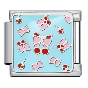 Bow And Cherry Pattern Italian Modular Bracelet Stainless Steel Square DIY Jewelry Accessories For Bracelet Making - Product Image 5