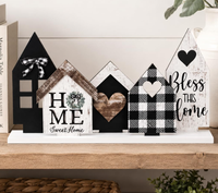 Décoration de table en bois pour intérieur, 4 petites maisons décoratives, panneau de table en bois pour les fêtes