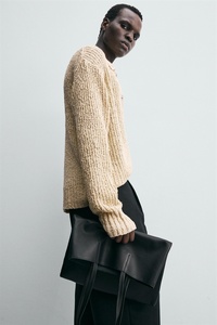 <span class=keywords><strong>Cardigan</strong></span> Oversize da Uomo in Maglia Aperta, Misto Lino e Cotone, Manica Lunga con Colletto - Product Image 2