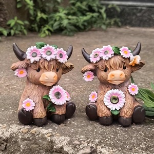 Maceta de Resina con Diseño de Vaca de las Tierras Altas Escocesas, con Flores, Decoración para Hogar y Balcón, Soporte para Plantas de Interior, Estilo Rústico - Product Image 1