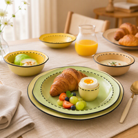 Service de table en céramique de style japonais, comprenant un bol Mimosa, une assiette et des baguettes, avec décor sous glaçure