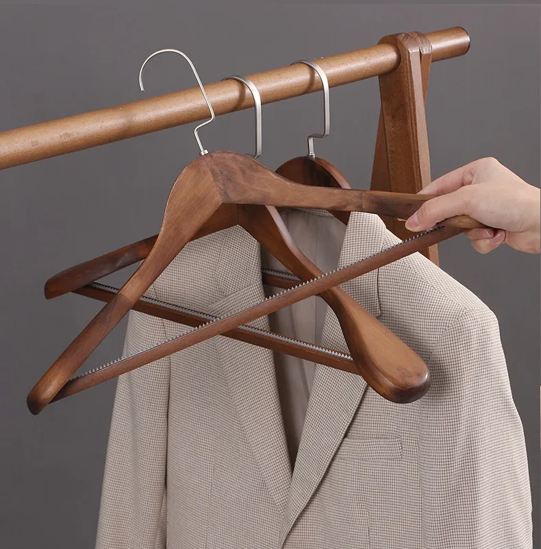 Elate Luxury Clothing Suit Hanger High Metal Hook Anti-slip Bar Wide Shoulder Wooden Coat Hanger