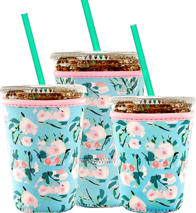 Funda Aislante Reutilizable Certificada para Café Helado, Compatible con McDonald's y <span class=keywords><strong>Dunkin</strong></span> <span class=keywords><strong>Donuts</strong></span>, Diseño Floral, 16-32 oz, 3 Tamaños en 1 Juego de 3 - Product Image 1