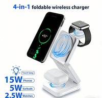 Support magnétique pour téléphone de bureau avec veilleuse, chargeur sans fil 3 en 1 pliable, charge rapide magnétique 15W