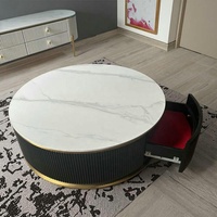 Table basse de salon moderne pour maison avec base en métal doré Cadre en bois noir avec tiroir Plateau en pierre frittée Table centrale élégante