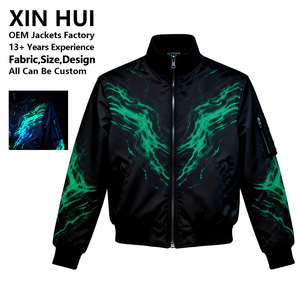 Custom <b>Reflective</b> Techwear Bomber <b>Jacket</b> Glow in Dark Print <b>Men</b> Windbreaker OEM Streetwear Full Zip Varsity <b>Jacket</b> - Product Image 1