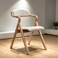Fauteuil pliant en bois massif de caoutchouc, dossier et assise rembourrés à rayures avec accoudoirs en corde tressée, idéal pour la restauration (vente en gros)