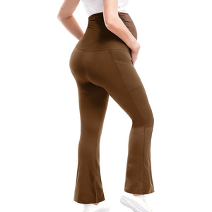 Pantalones de Maternidad de Cintura Alta, Corte Bootcut, Largos, Resistentes a las Arrugas, Color Sólido, Elásticos, con Bolsillos Laterales Dobles para <span class=keywords><strong>Embarazo</strong></span> - Product Image 4