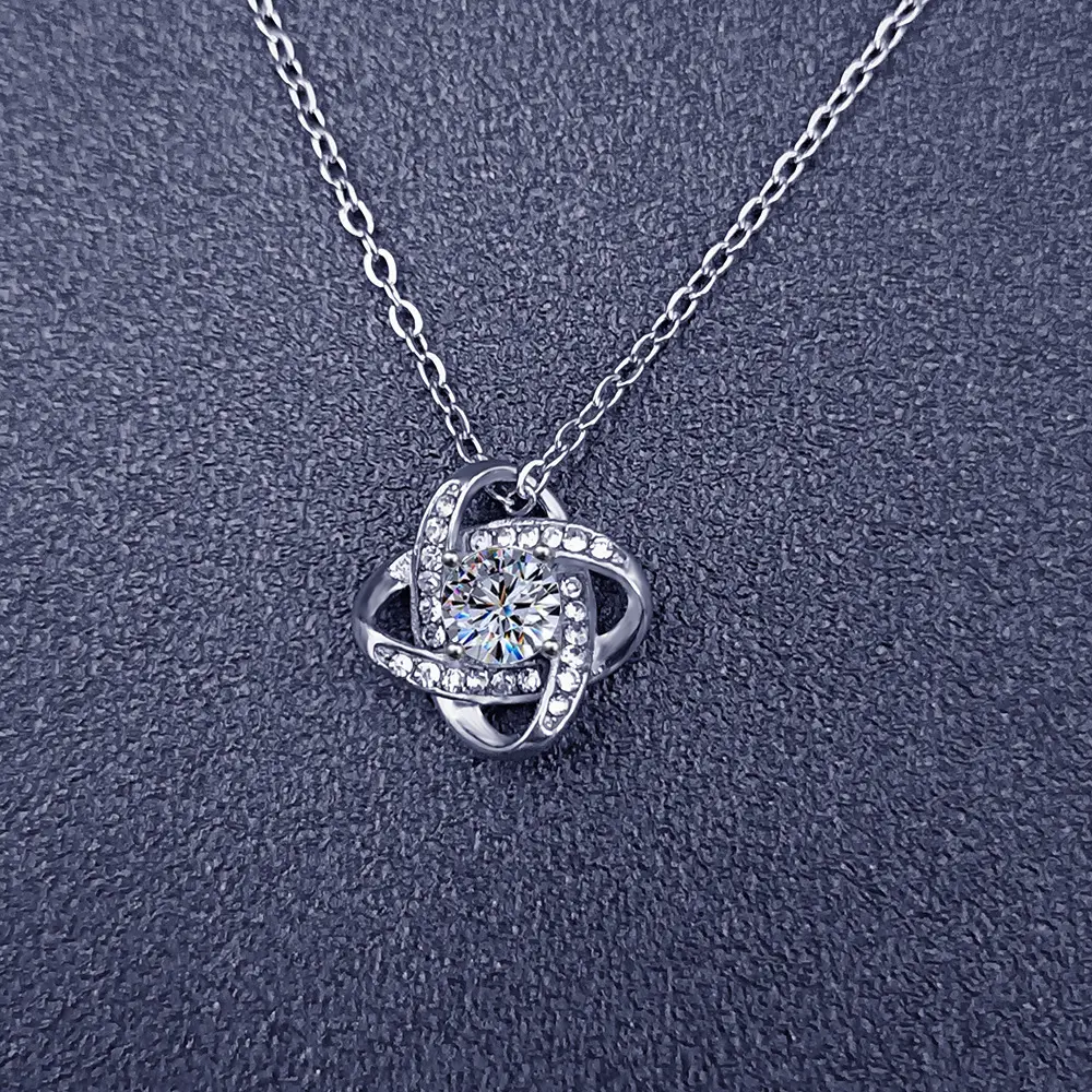 Valentine's Day Shiny Zircon Stainless Steel Pendant Necklace High Quality Insert Zircon Love Knot Necklace For Women