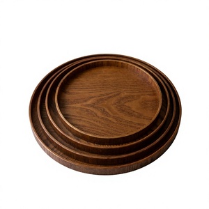 Support de plat de service artisanal en bois d'acacia poli irrégulier, nouveau style, gravé, écologique, motif uni, style vintage, pour fêtes - Product Image 1