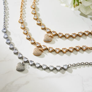 Collana YF8437 di lusso, squisita, a forma di cuore, con zirconi cubici, fatta a mano, placcata oro 18 carati, impermeabile, in acciaio inossidabile. - Product Image 5