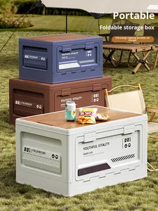 Caja de plástico con superficie de madera, caja de almacenamiento <span class=keywords><strong>rectangular</strong></span> de alimentos de 50 litros, adecuada para maletero de coche, caja de almacenamiento plegable para acampar al aire libre - Product Image 6