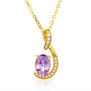 Wholesale Elegant Luxury Jewelry For Women 14K Yellow <b>Solid</b> <b>Gold</b> Lab Grown Diamonds <b>Pendants</b> Oval Cut Amethyst Charm <b>Pendants</b> - Product Image 1