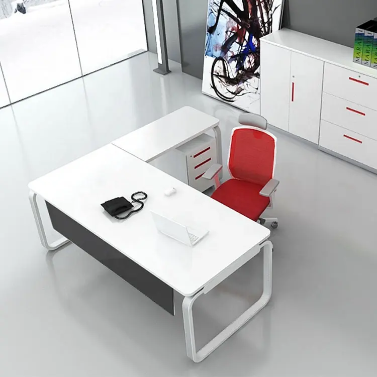 Buyluxury आधुनिक कार्यकारी सफेद भागों लकड़ी सीईओ डेस्क कार्यालय फर्नीचर आधुनिक बॉस करने के लिए लकड़ी के कार्यालय डेस्क कंप्यूटर टेबल