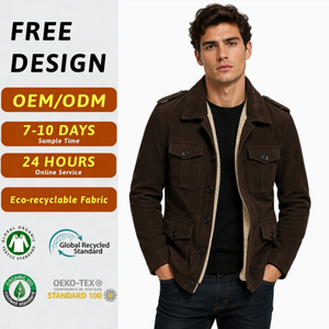 Giacca Safari in Tela e Pelle di Pecora per <span class=keywords><strong>Uomo</strong></span> con Logo Personalizzato, 4 Tasche Frontali, Cerniera, Impermeabile, Spessa, Invernale, Traspirante, Stile Old Money - Product Image 1