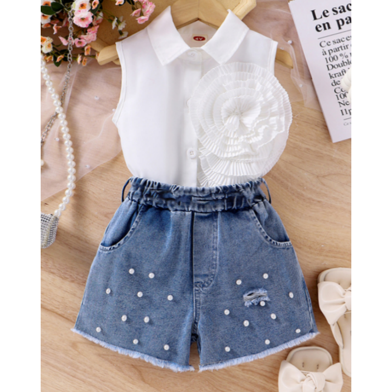 Kids White Sleeveless Blouses Girls Cute Stylish