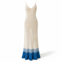Robe longue en maille ajourée à col en V pour femme, bretelles spaghetti, dégradé de couleurs, fente latérale, idéale pour la plage et les vacances