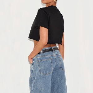 <b>Women's</b> <b>Black</b> <b>Crop</b> <b>Top</b> T-Shirt Crew Neck Short Sleeve Solid Color Casual Jersey Knitted 100% Cotton Spring Summer Wear - Product Image 6