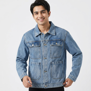 Chaqueta vaquera de gama alta para hombre, chaqueta vaquera informal holgada con múltiples bolsillos a juego - Product Image 1