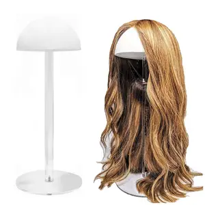 Stylish design model hat with styrofoam top on display in 3 sizes, transparent acrylic wig holder