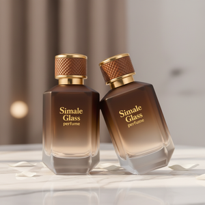 Botella de Perfume de Vidrio Ámbar Degradado de 100 ml con Tapa Texturizada y Caja de Regalo Magnética Negra Personalizada para Marca Privada - Product Image 4