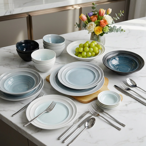 ชุดอาหารเซรามิก Lucerne รุ่นใหม่ เป็นมิตรกับสิ่งแวดล้อม สำหรับใช้ในครัวเรือน สีสันสวยงาม จานซุปทรงลึก จานแบน ชามข้าว ใช้กับไมโครเวฟได้ เคลือบเงา - Product Image 1