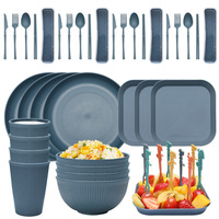 Léger incassable plat bol tasse cuillère fourchette baguettes Kit ensemble blé paille vaisselle Durable couteau fourchette cuillère ensembles costume