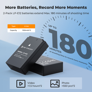 KF28.0029 K&F Concept <span class=keywords><strong>Batteria</strong></span> per Fotocamera di Alta Qualità 1100mAh per Canon LP-E12, Caricabatterie con Doppio Slot e Display LCD - Product Image 3