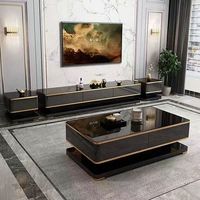 Ensemble moderne de meuble TV et table basse en pierre de luxe avec tiroir, mobilier durable pour hôtel et salon