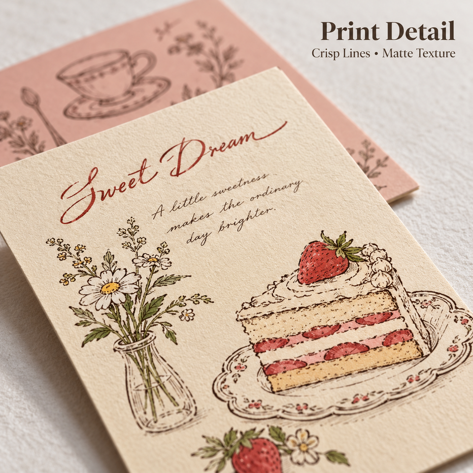 Assorted Vintage Sketch Greeting Card Set Multi Designs Floral Food ...