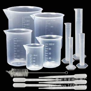 Plastic Graduated Cylinders And Beakers Set 50 100 250 500 1000ml With Dropper And Brush For Lab Use - Product Image 1