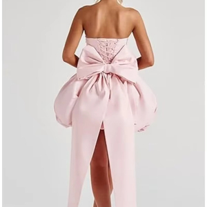 Váy dạ hội satin không dây, không tay, kiểu dáng tùy chỉnh, lưng trần, nơ, chân váy màu hồng, kiểu dáng vestidos de noche, váy dạ hội, váy dạ hội trang trọng - Product Image 4