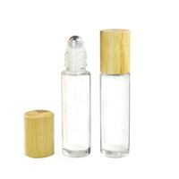 Flacon compte-gouttes en verre Lvhuan pour huiles essentielles, 5 ml, 10 ml, avec couvercle en bois de bambou naturel, flacon roll-on portable, sérigraphié