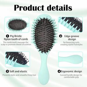 Cepillo de masaje con cojín de aire y cerdas de jabalí para definir el peinado, desenredar el cabello rizado, de paja de trigo, superventas - Product Image 3