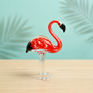 Figura de Flamenco de Vidrio Soplado a Mano de 85 mm, Rojo con Patrón Blanco, Decoración Animal, Arte y Artesanía - Product Image 6