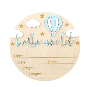 Plaque d'annonce en <span class=keywords><strong>bois</strong></span> pour bébé Carte d'annonce en <span class=keywords><strong>bois</strong></span> pour nouveau-né Signe Hello World personnalisé - Product Image 1