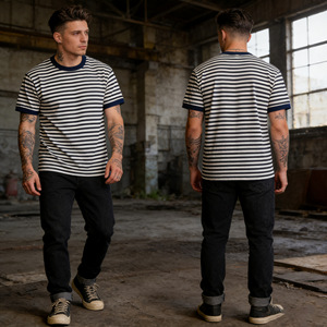 Nuova Collezione Estiva: T-Shirt da Uomo a Righe Breton, Casual, 100% Cotone, Collo Tondo, Vestibilità Comoda, Manica Corta, Fornitore Affidabile - Product Image 4
