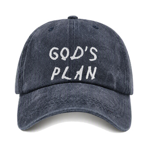 Casquette de baseball délavée « God's Plan », style vintage « Dad Cap », avec lettrage <span class=keywords><strong>blanc</strong></span>, effet vieilli, non structurée, visière courbée, bleu marine, pour hommes et femmes - Product Image 1