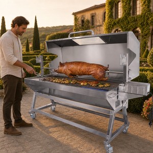Barbecue à gaz extérieur à capot en acier inoxydable 85 kg, rôtissoire à charbon pour agneau et cochon, pour 5 personnes et plus - Product Image 1