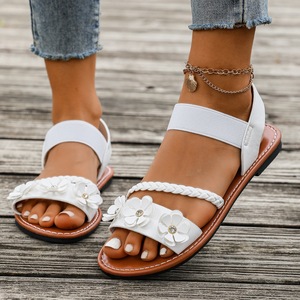 Sandalias Romanas Planas de Verano para Mujer, con Apliques Florales, Banda Elástica en el Tobillo, Talla Grande, para Uso Diario, Playa y Aire Libre - Product Image 5