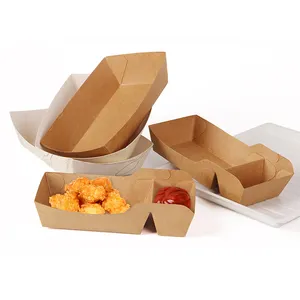 Best Price Hot Dog Kraft Paper Food Trays Biodegradable French Fries Boat Tray