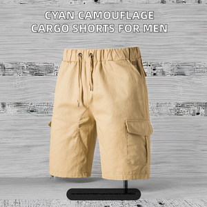 Pantalones Cortos Cargo para Hombre, Cintura Elástica, Color Cian, Mezcla de Algodón Táctica, Corte Holgado, Informales para el Trabajo, Tallas Grandes - Product Image 2