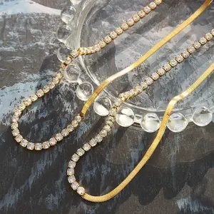 Fashion Jewelry Delicate Temperament Zircon Splicing Blade Chain Gold Plated Necklace collier acier inoxydable bijoux