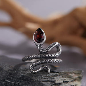Juego de plata pura con granate natural, color Abbot, anillo de plata tailandesa, moda en forma de serpiente para mujer - Product Image 3