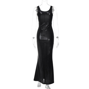 Vintage Femme Sexy Femme Casual U-cou Slim Fit Fente Solide Couleur Jarretelles Robes Vêtements - Product Image 6