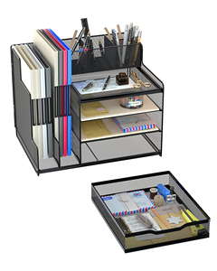 Office Desk Organizer with Upright <b>File</b> Holder 4-Tier Metal Lightweight Letter Paper <b>Tray</b> - Product Image 3