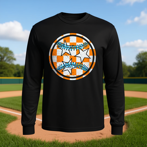 Camiseta de manga larga de béisbol y softbol de Tennessee con diseño de estrella a cuadros naranja - Product Image 3