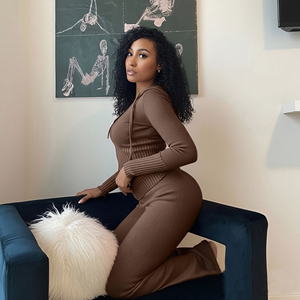 New Fashion Knitted Hooded Sports Suit <strong>for</strong> <strong>Women</strong> Solid Color Jogging Suit High-waist <strong>Sexy</strong> Skinny Knitted Set - Product Image 2